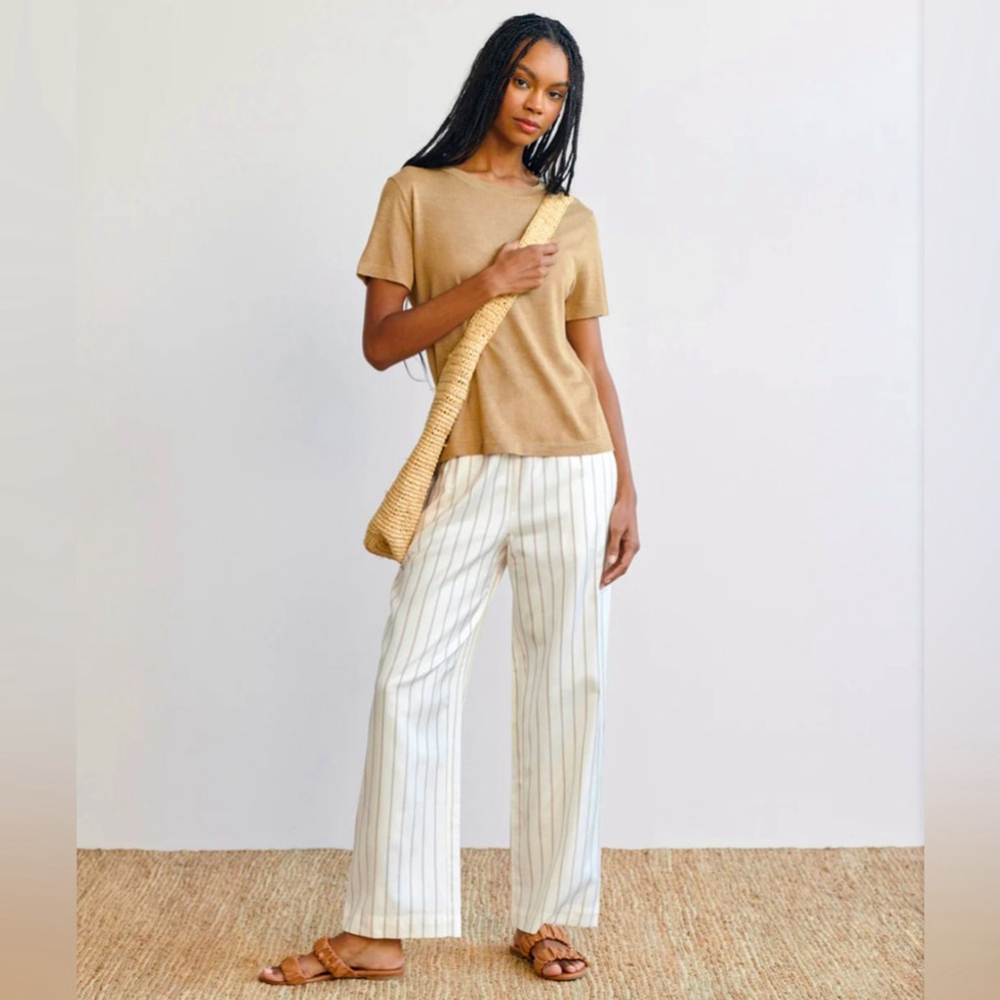 Jenni Kayne Cream and Tan Striped Straight Leg Pants